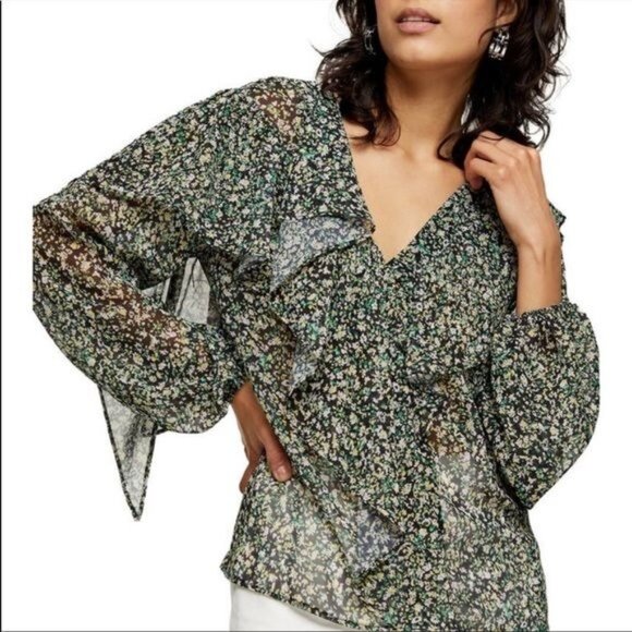 Topshop Ruffle Button Up Blouse - Picture 1 of 11